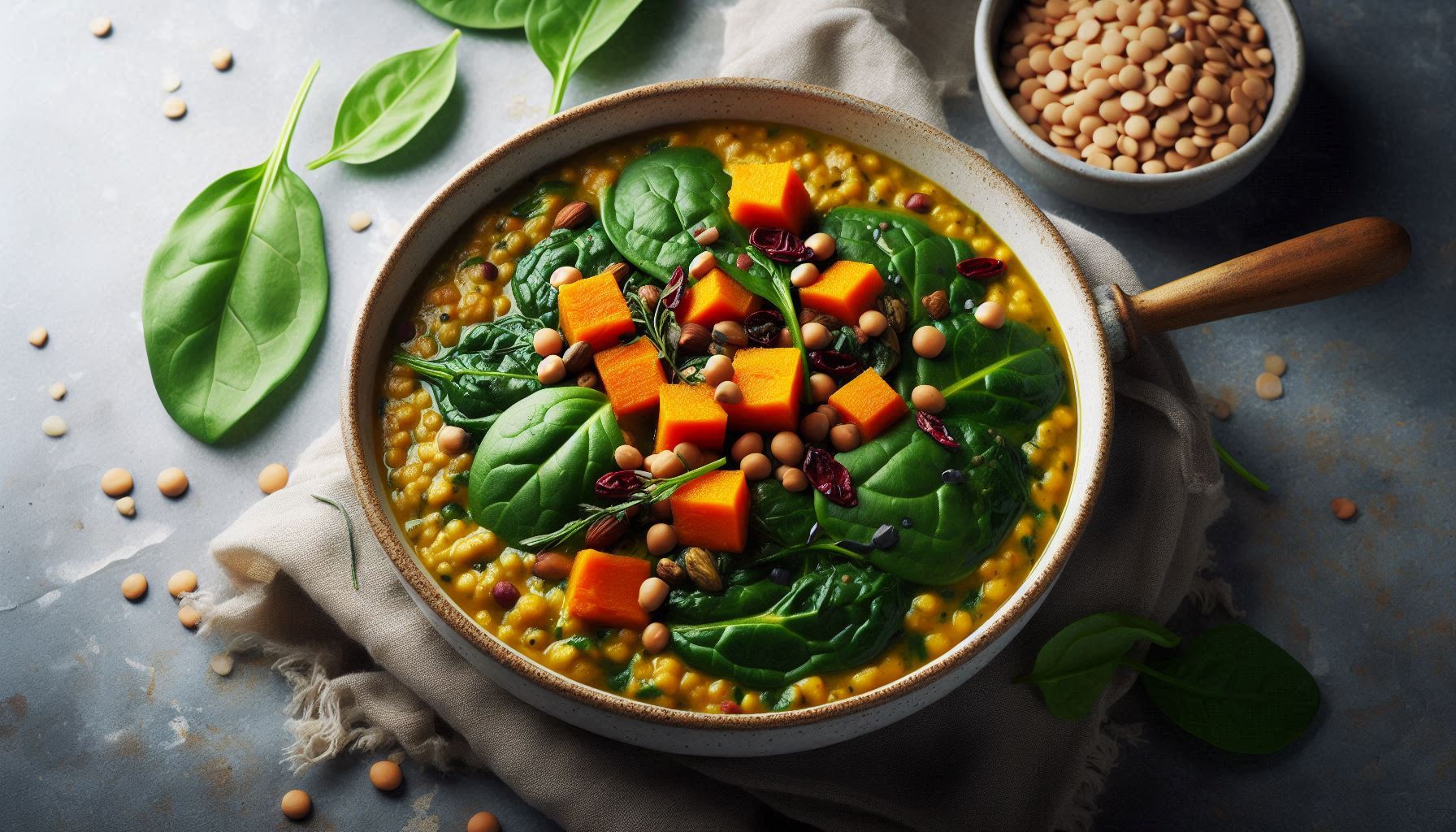 Spinach Sweet Potato and Lentil Dhal Recipe